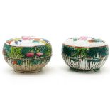 Lot of 2 Polychrome Decor China Porcelain Lidded Boxes
