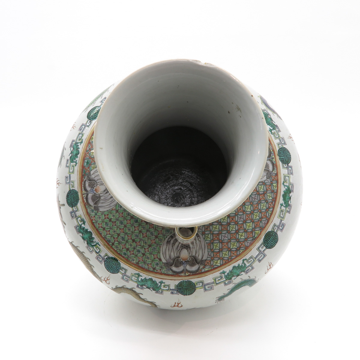 China Porcelain Sgraffito and Famille Verte Decor Vase - Bild 5 aus 6