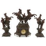 3 Pieces Clock Set Depicting Horses