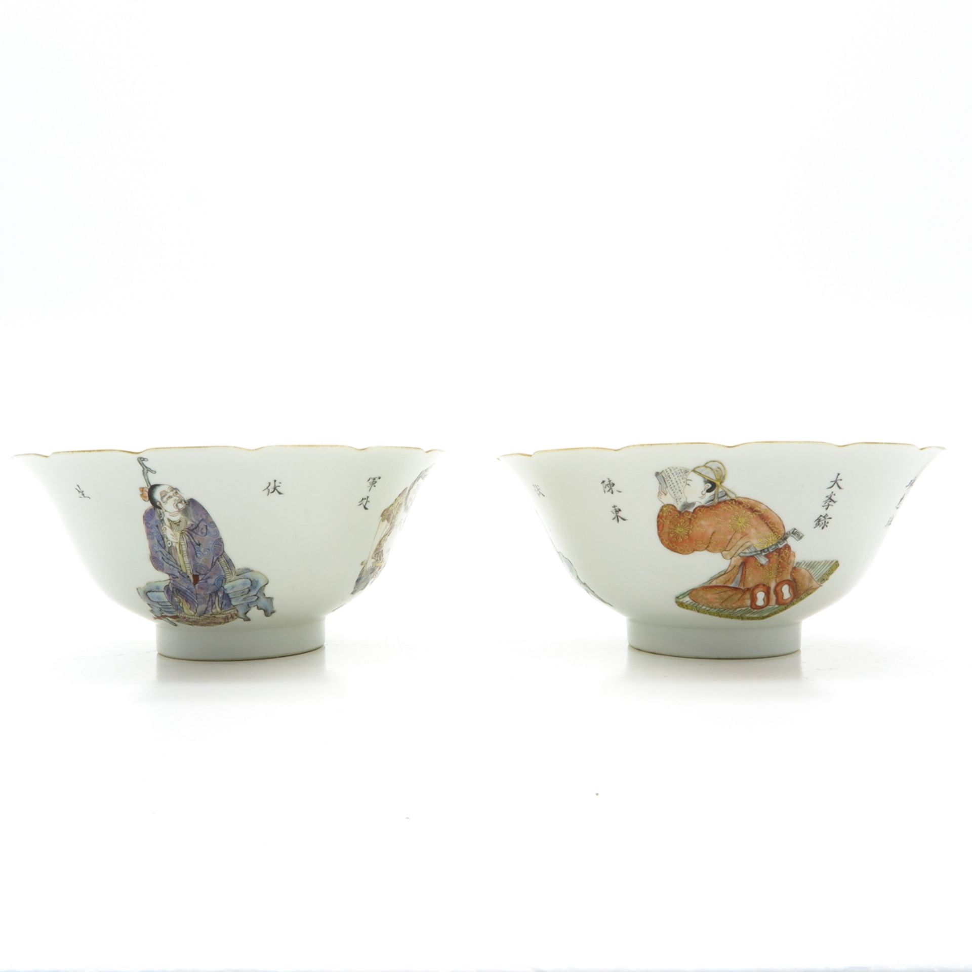 Lot of 2 China Porcelain Wu Shuang Pu Decor Bowls