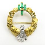 14KG Emerald and Diamond Brooch