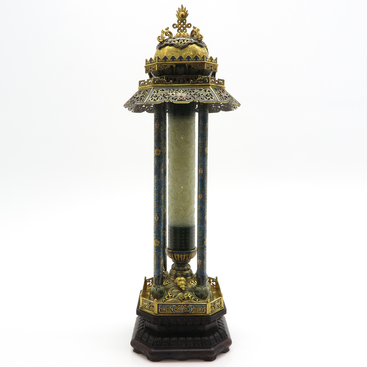 A Fine Chinese Cloisonné Censer with Carved Jade