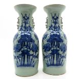 Lot of 2 China Porcelain Celadon Decor Vases