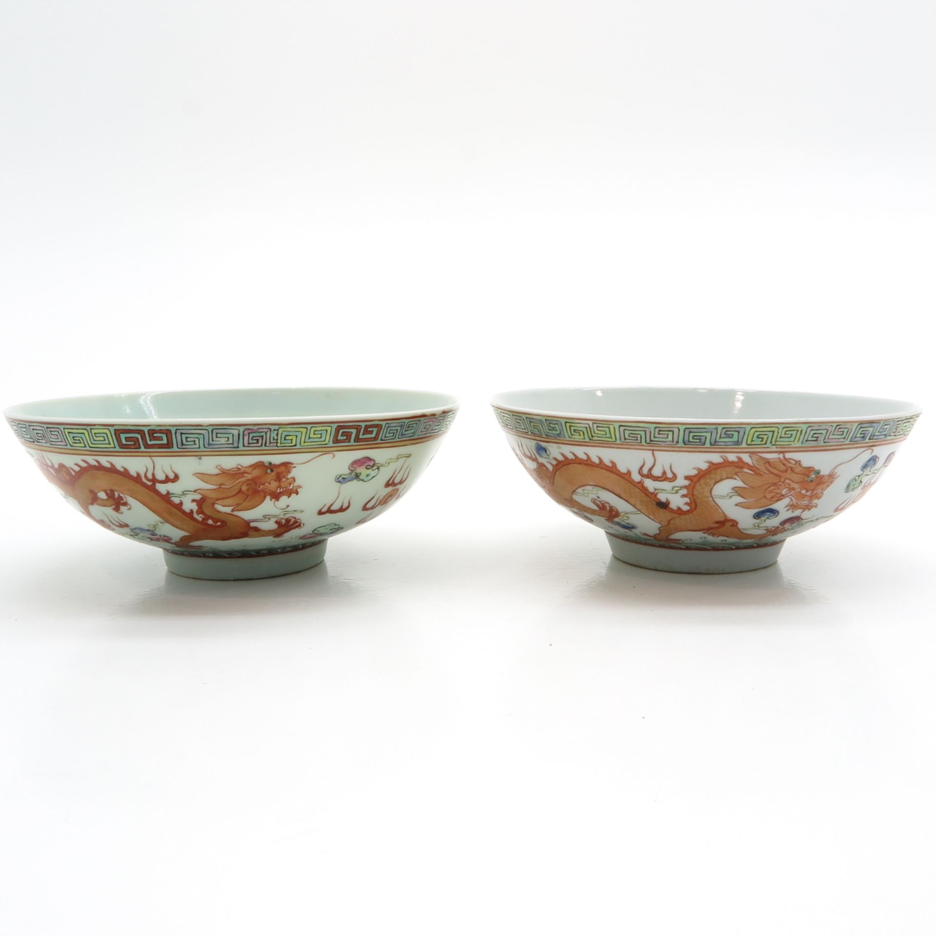 Lot of 2 China Porcelain Polychrome Decor Bowls