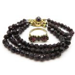 3 Strand Garnet Bracelet on 14KG Clasp and Garnet Ring