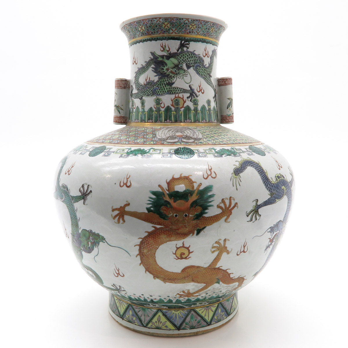 China Porcelain Sgraffito and Famille Verte Decor Vase