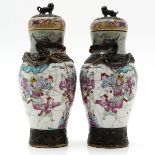 Pair of China Porcelain Nanking Lidded Vases
