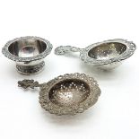 Lot of 2 Silver Tea Strainers and Holder