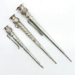 Lot of 3 19th Century Dutch Silver Knitting Needle Caps