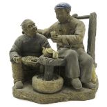 China Porcelain Sculpture Depicting Men Drinking Tea