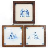 Lot of 3 Tiles Depicting Children Playing