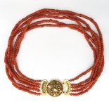 19th Century 5 Stand Red Coral Necklace on 14KG Clasp