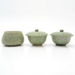 Lot of 3 China Porcelain Celadon Items