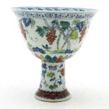 China Porcelain Wucai Decor Stem Cup