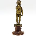 Bronze Sculpture Depicting Young Girl on Marble Base