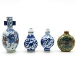 China Porcelain Vase and 3 Snuff Bottles