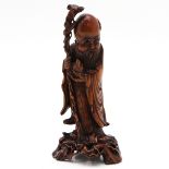 Chinese Palm Wood Sculpture Depicting Philosopher