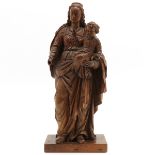 Carved Gothic Sculpture Depicting Madonna and Child