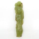 Carved Jade Sculpture Depicting Lady with Monkey