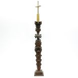 Painted Wood Polychrome Decor Floor Candlestick / Lamp