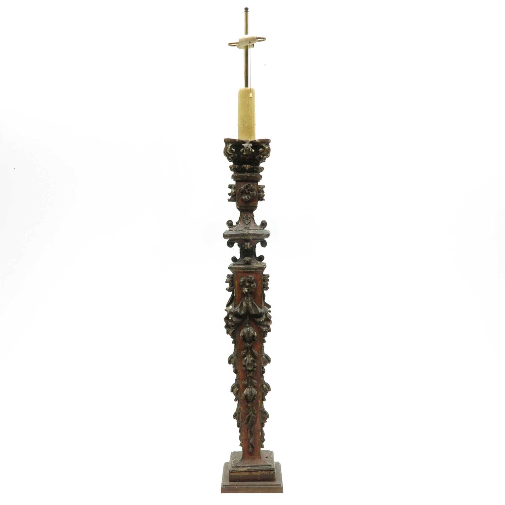 Painted Wood Polychrome Decor Floor Candlestick / Lamp