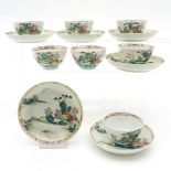 Lot of 7 Cups and 6 Famille Rose Decor Saucers