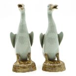 Lot of 2 Sculptures Depicting Geese