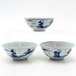 Lot of 3 China Porcelain Transition Period Bowls