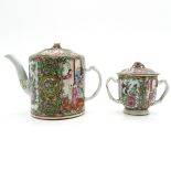 China Porcelain Cantonese Teapot and Sugar Pot