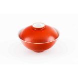 A bowl with cover Chinese porcelain Red monochrome decoration Marked (small defects) 7,5x12 cm