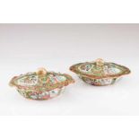A pair of entrée dishes Chinese porcelain Polychrome and gilt Mandarin decoration with cartouches