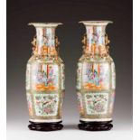 A pair of baluster vases Chinese porcelain Polychrome and gilt Mandarin decoration depicting large