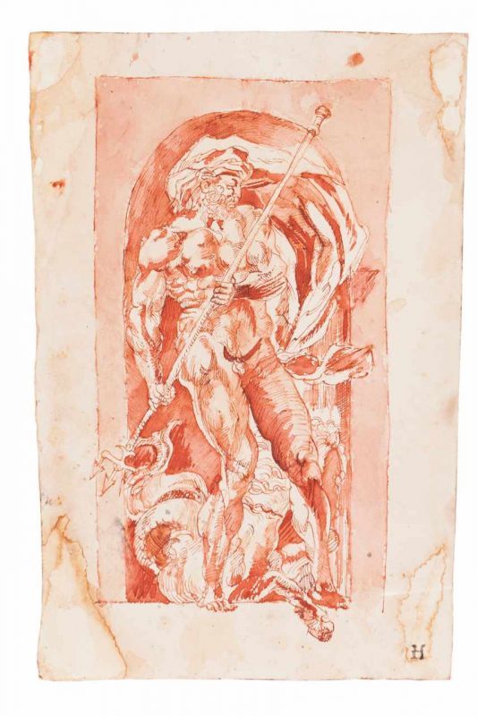 Neptune Sanguine on cotton paper Late 18th, early 19th century Signature or ownership mark 30x19 cm