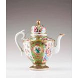 A tea pot with cover Chinese porcelain Polychrome and gilt Mandarin decoration depicting Chinese