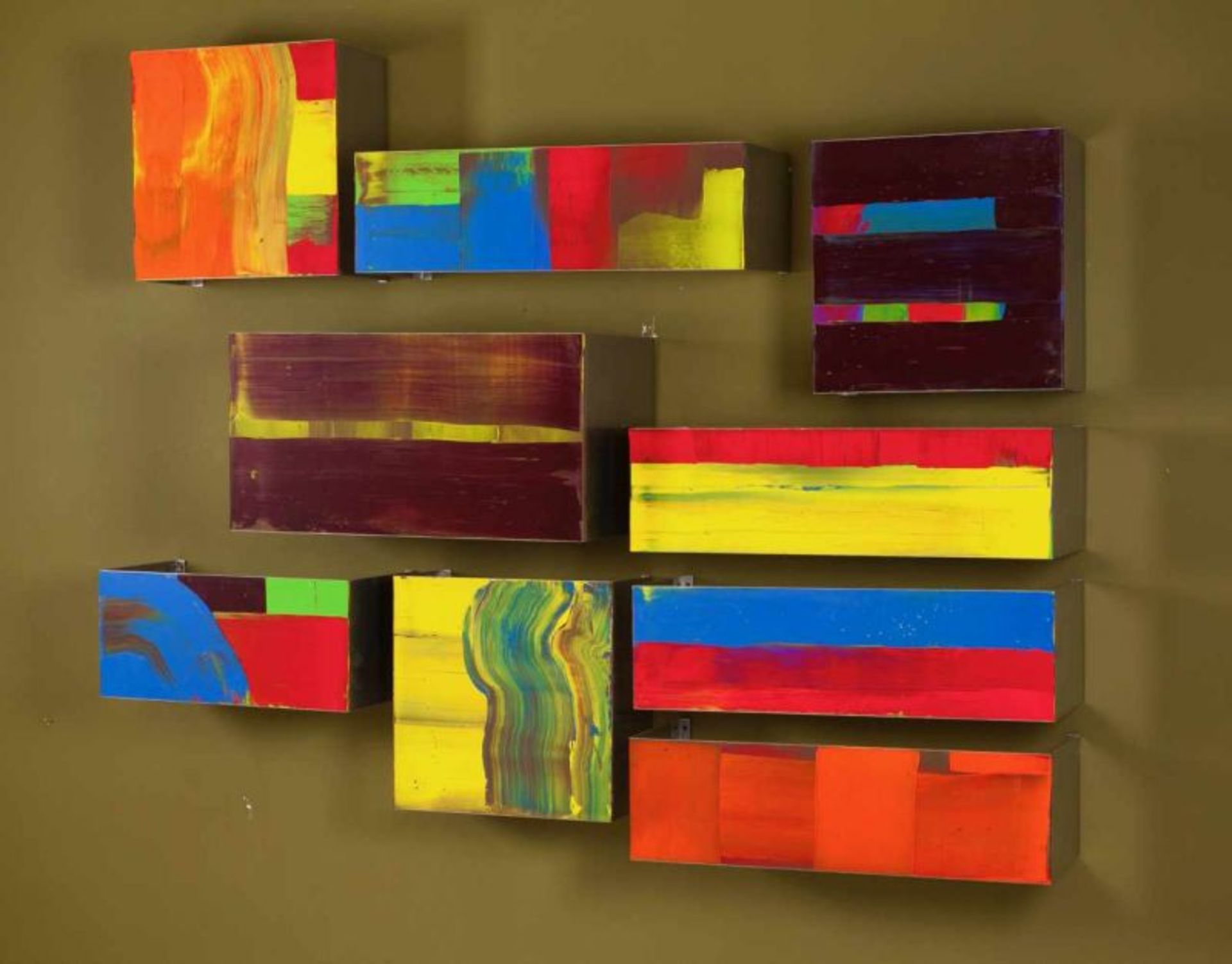 Pedro Calapez (b. 1953) "Composição 26", 2005 Set of nine acrylic on aluminum panels 169,5x211,5x41