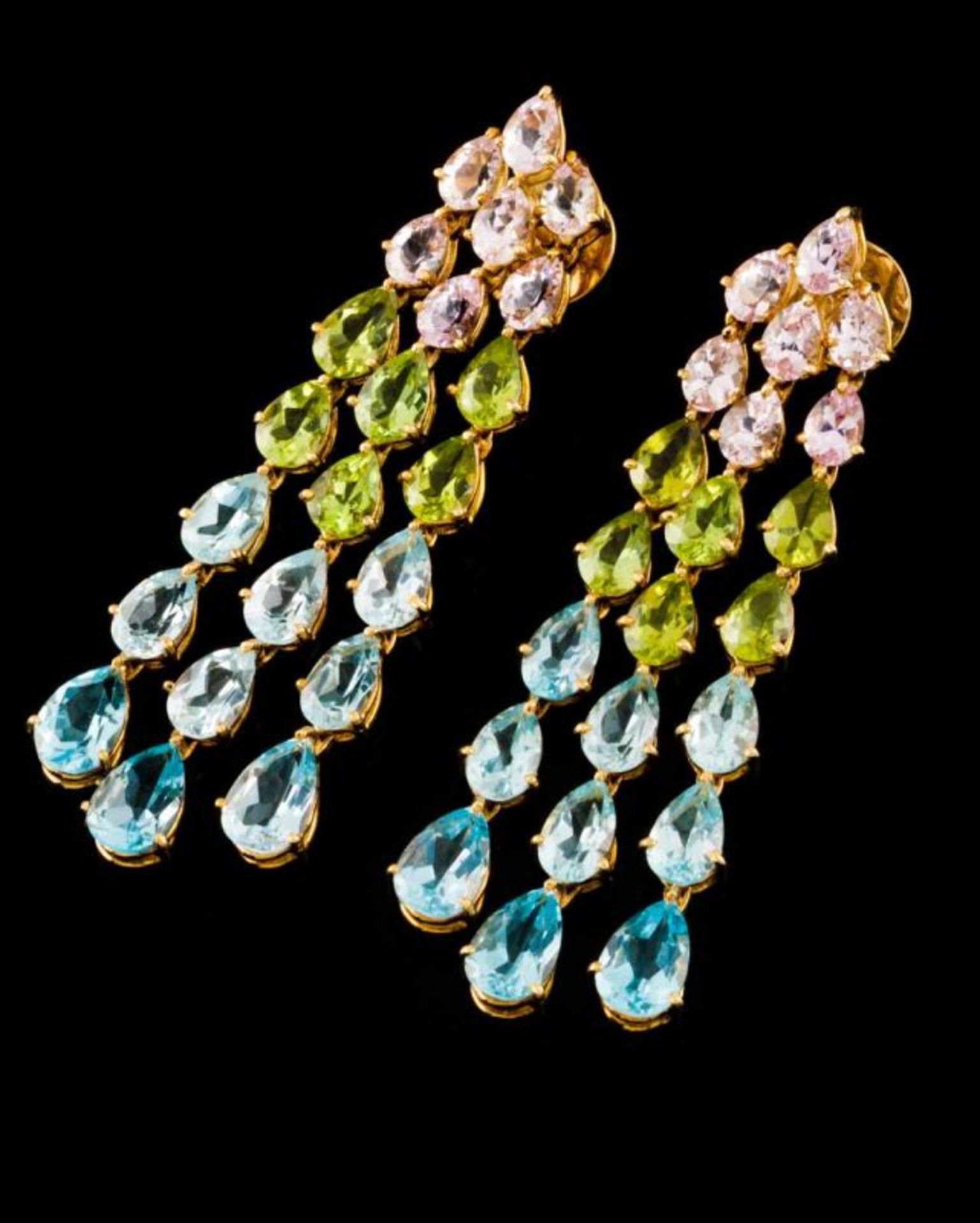 A pair of earpendants Set in 18kt gold with pear-shaped irradiated topazes and peridots Foreign