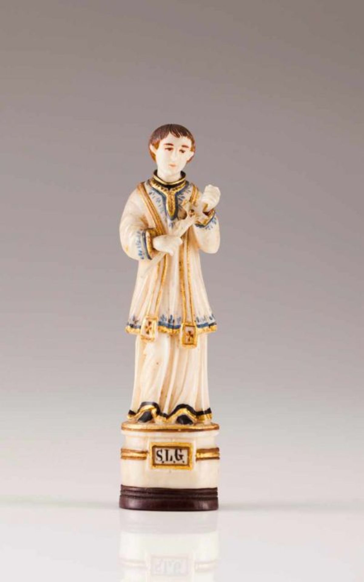 Saint Aloysius Gonzaga Ivory Indo-Portuguese sculpture with traces of gilding and polychromy Late