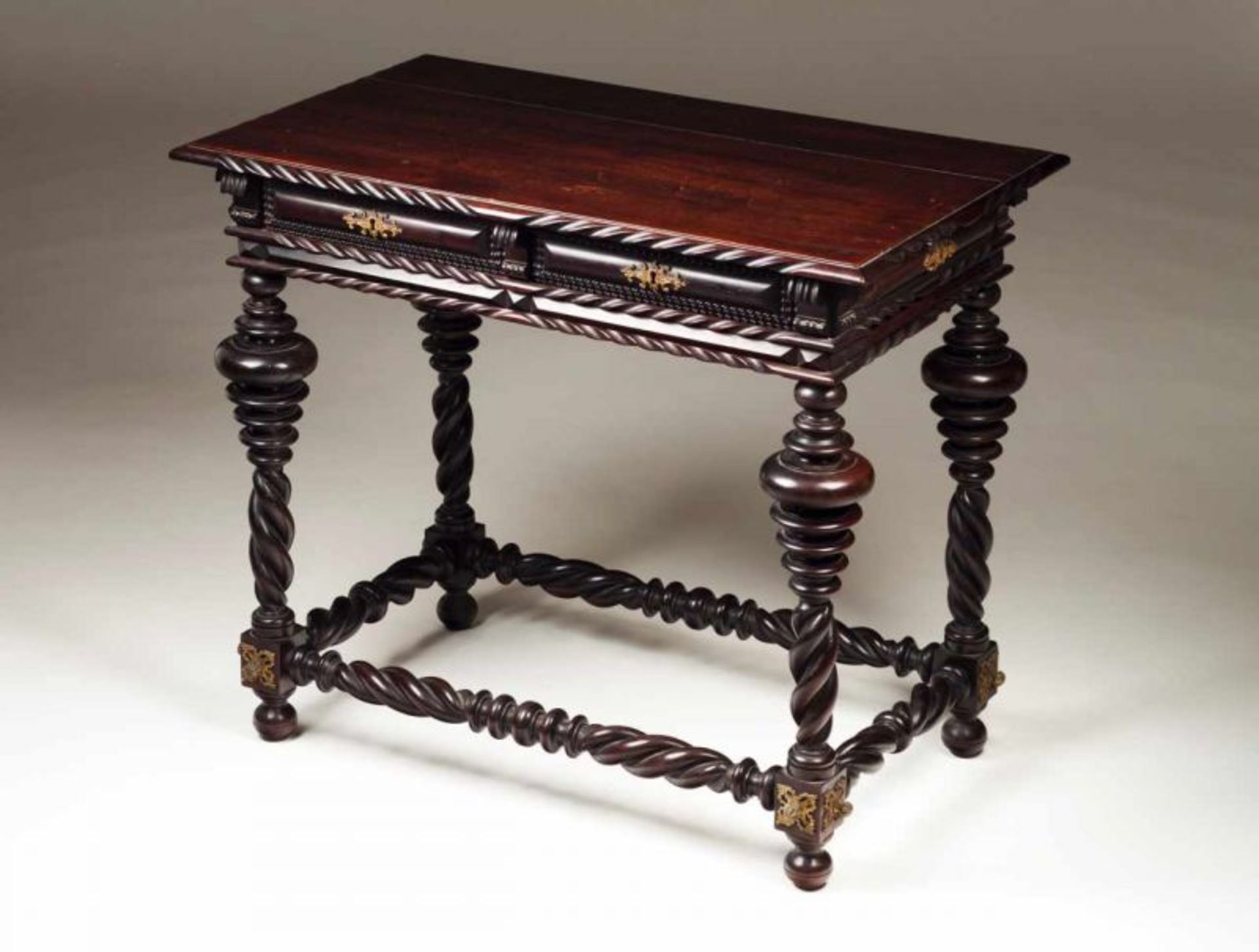 A bufete table Rosewood Turned and ripple decoration Turned legs and stretchers Two drawers