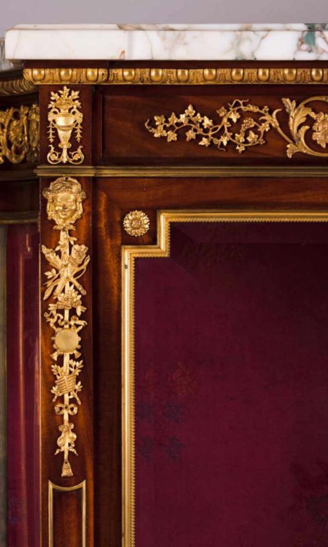 A Louis XV style showcase Mahognay with chiselled and gilt bronze mounts Marble top above pediment - Image 2 of 4