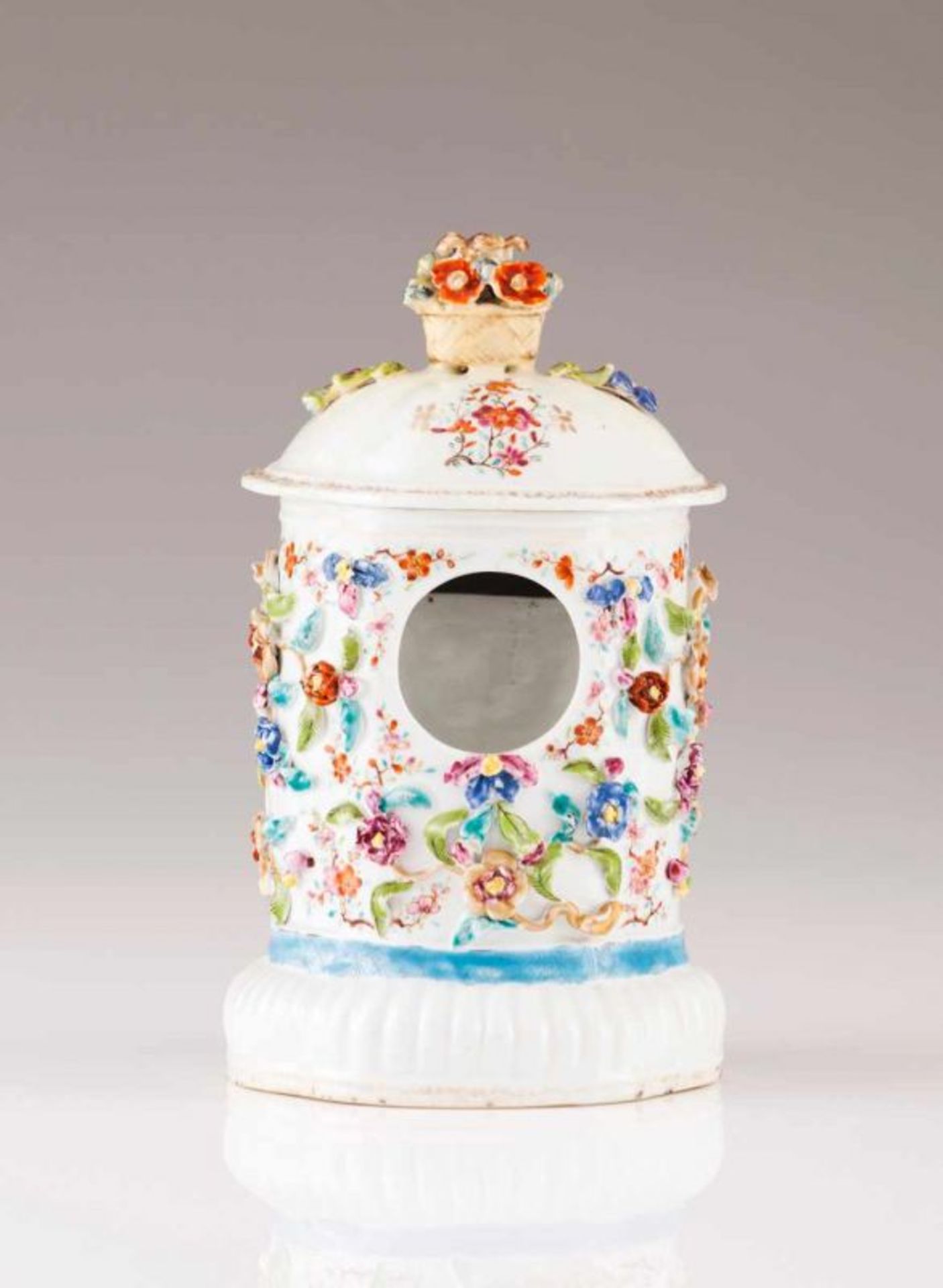 A watch stand with cover Chinese export porcelain Relief and polychrome Famille Rose decoration