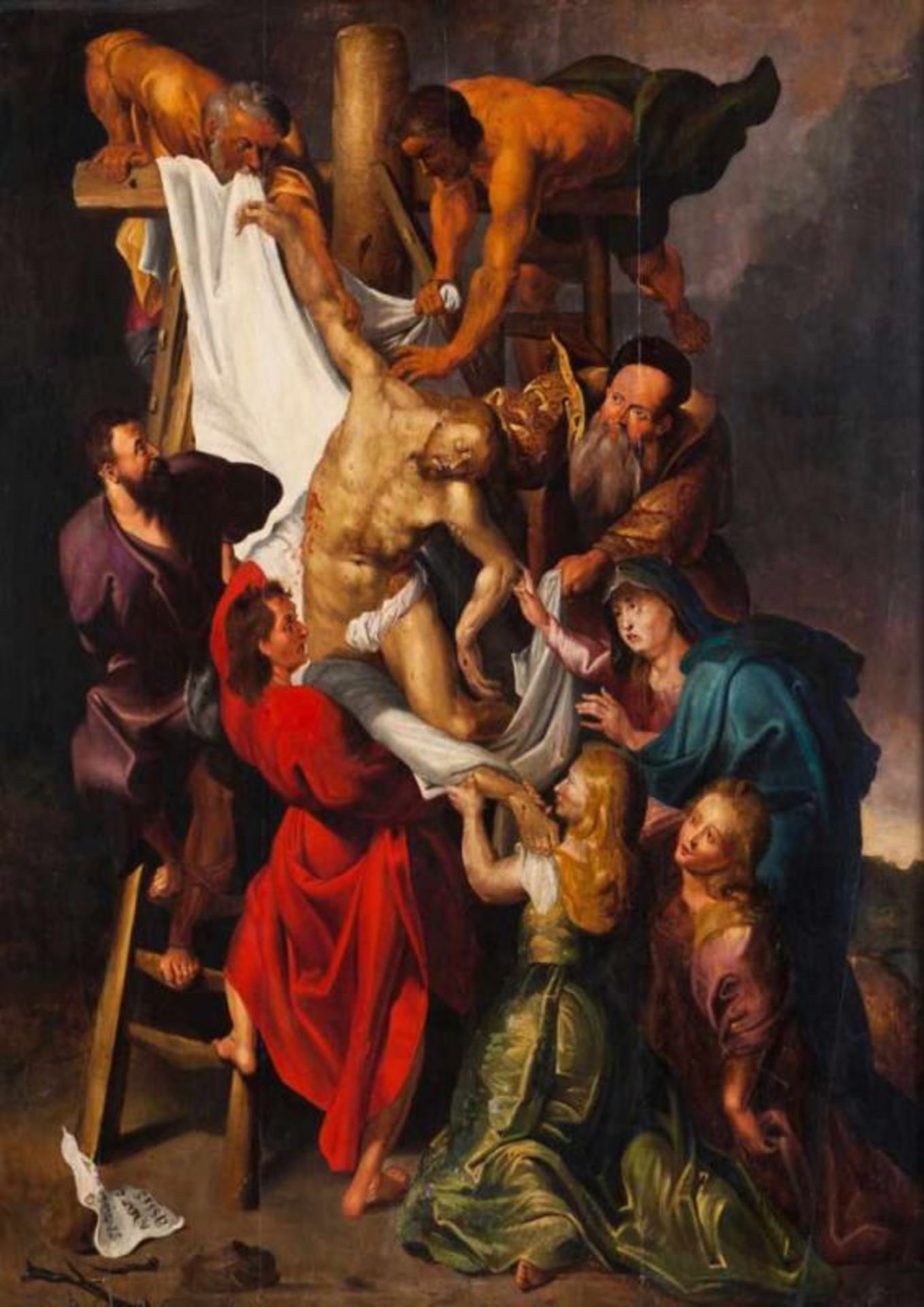 Flemish school of the 17th century The deposition of Christ Oil on panel (restorations) 124x90 cm