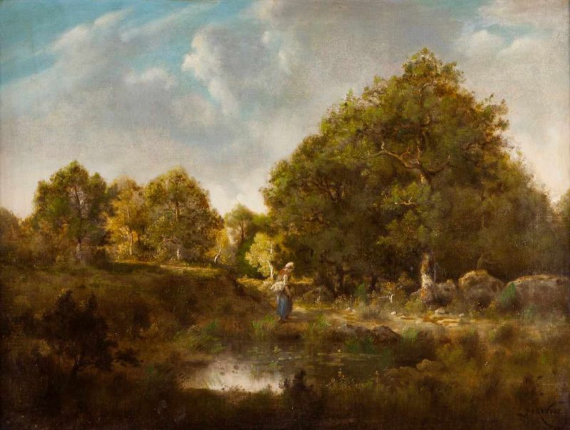 Andre Julien Prévost (séc. XIX) Landscape with feminine figure Oil on canvas 48,5x64,5 cm