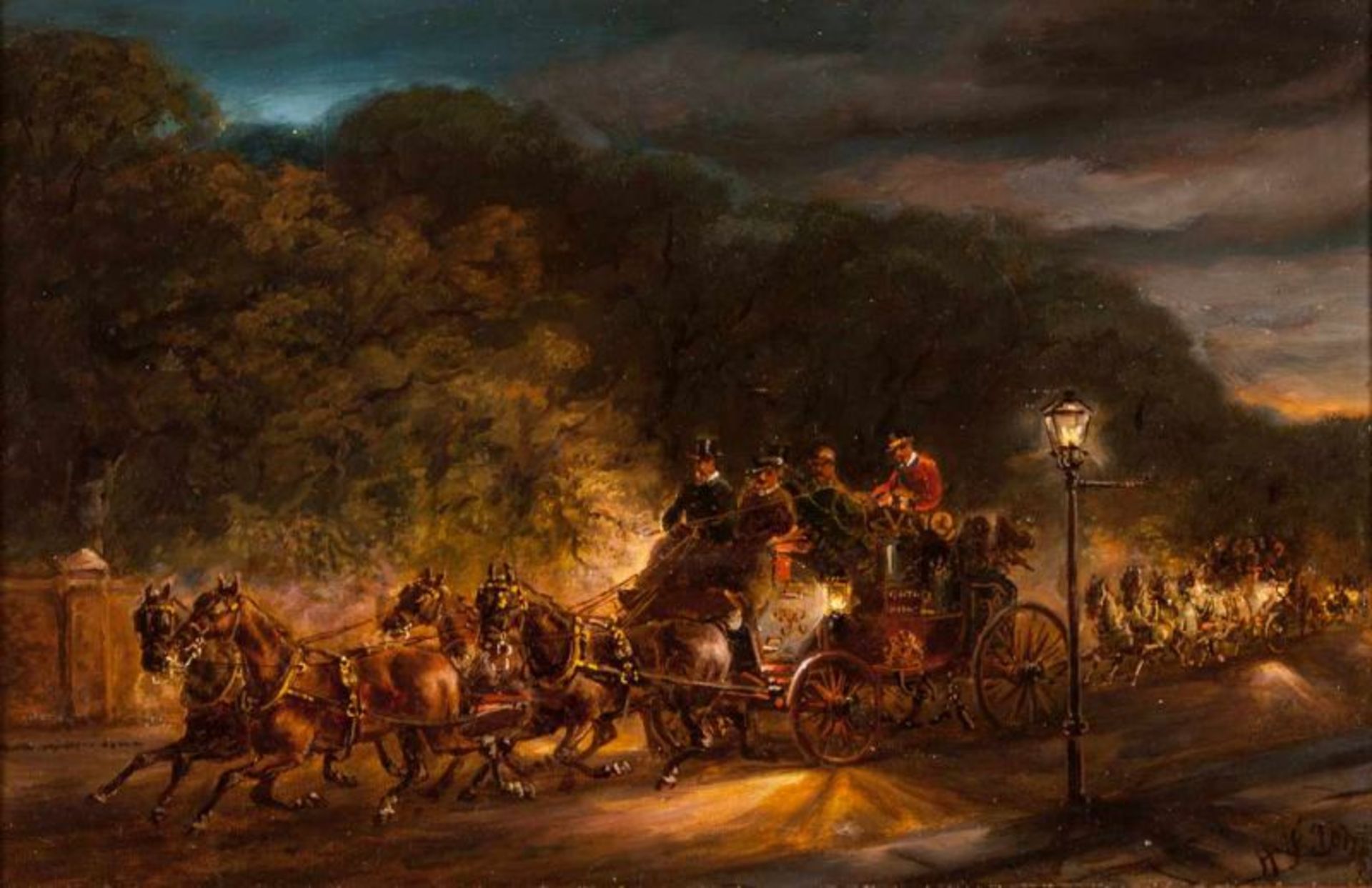 H. F. Jones (Inglaterra, séc. XIX) A set of four oils on canvas Landscapes with carriages and horse - Image 2 of 4