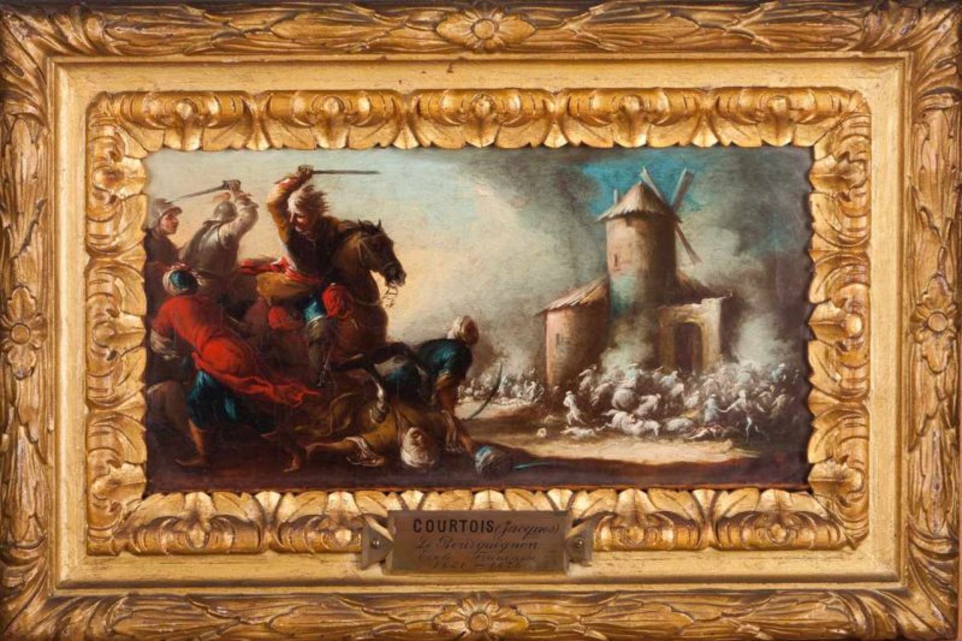 Jacques Courtois Atribb. (França, 1621-1676) Battle scene Oil on canvas 18,5x35,5 cm