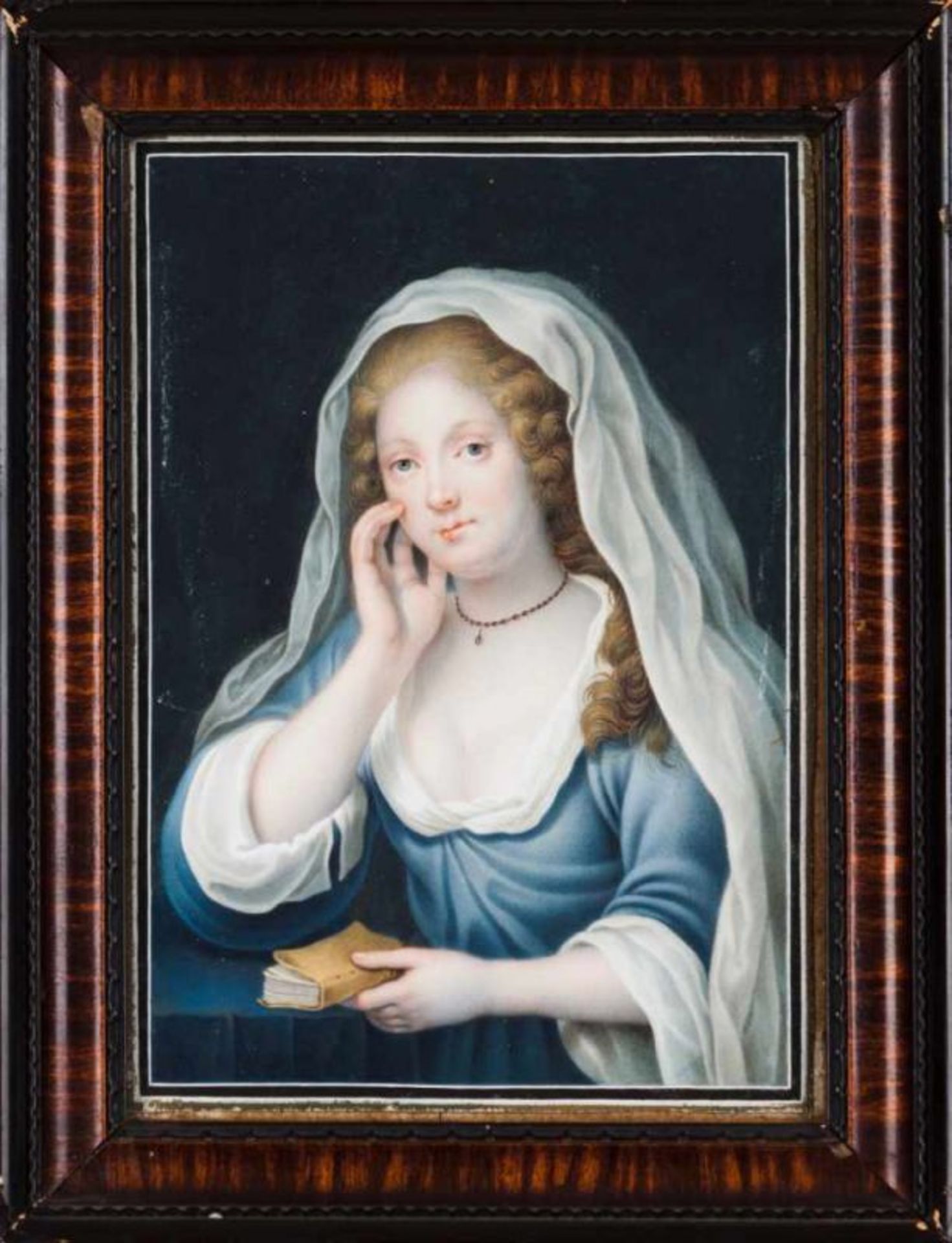 French school of the 18th century Feminine figure with book Miniature on parchment 17,5x12 cm