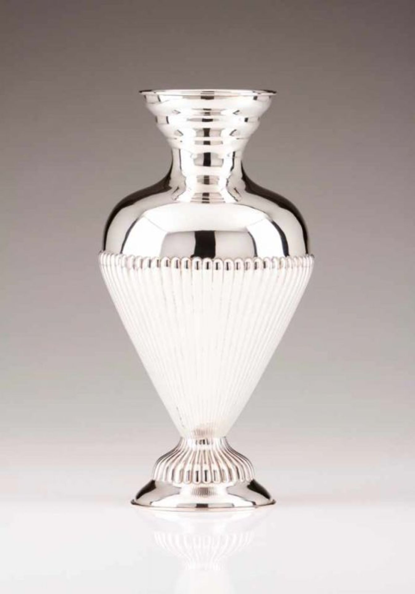 A baluster vase Portuguese silver Fluted decoration Porto assay mark (1938-1984) and maker's mark (