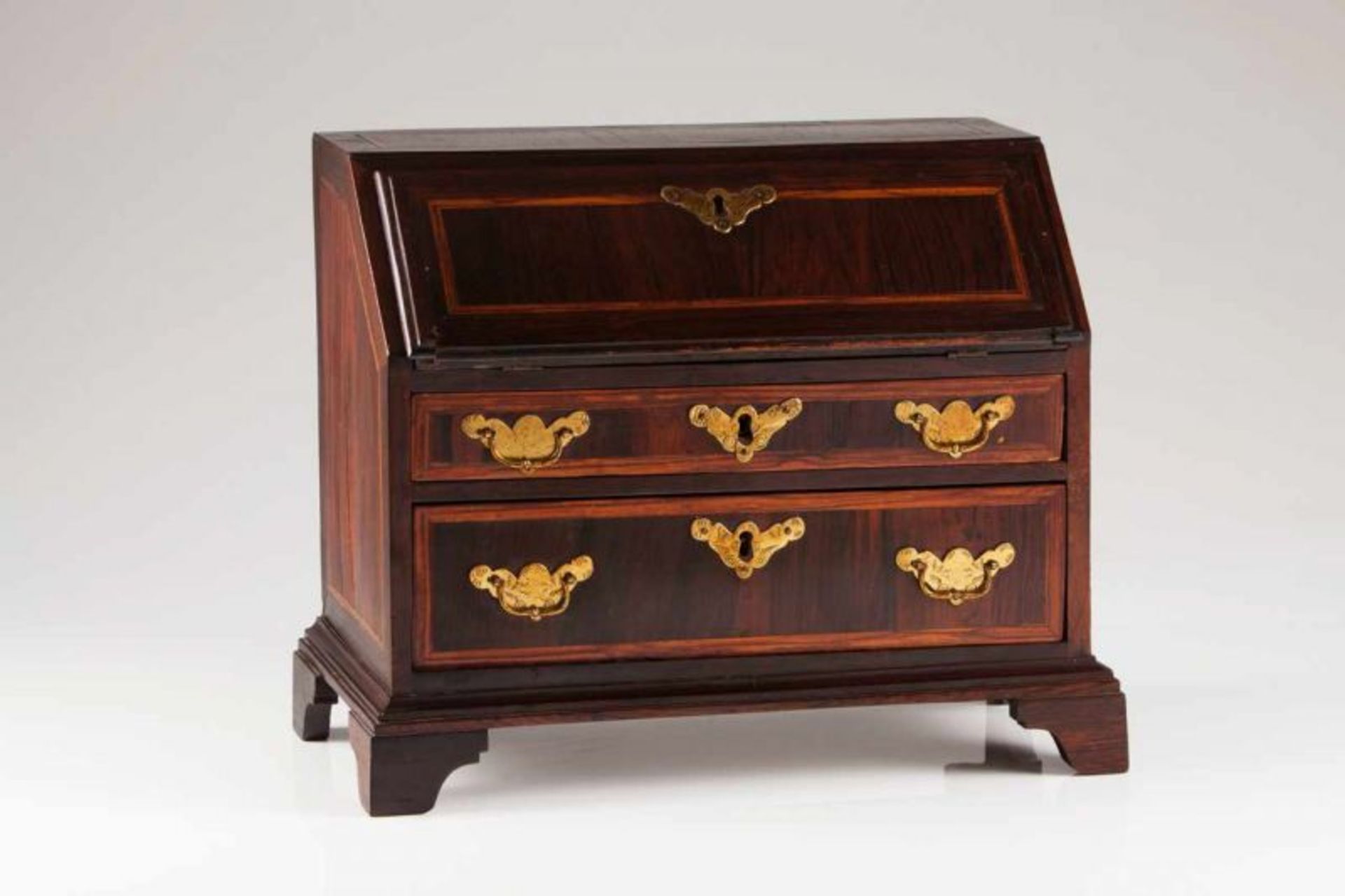 A D. Maria (1777-1816) miniature burreau Rosewood with thornbush inlaid decoration Brass mounts