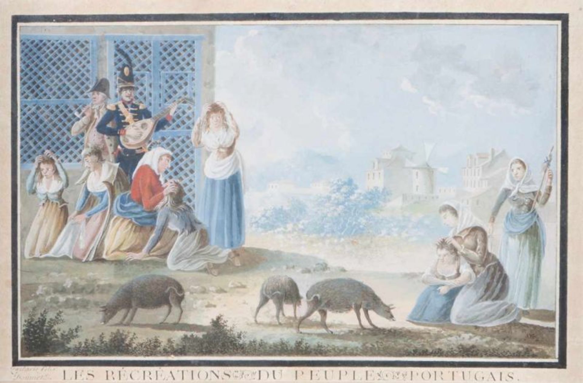 Zacharie Félix Doumet (França, 1761-1816) "La récréations du peuple portugais" Watercolour on