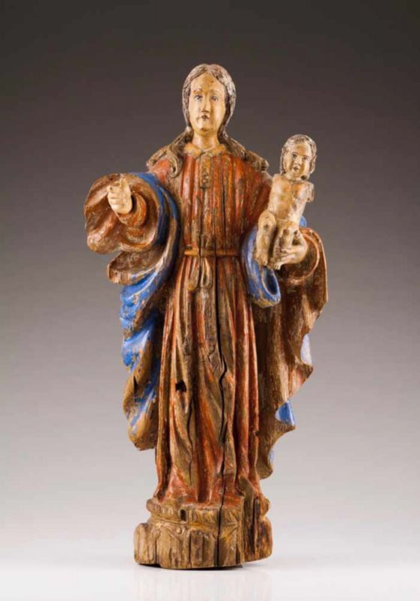 Our Lady with the Child Polychrome wood sculpture Portugal, 17th century (losses and defects)