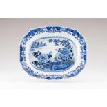 A scalloped dish Chinese export porcelain Blue underglaze decoration depicting garden view with
